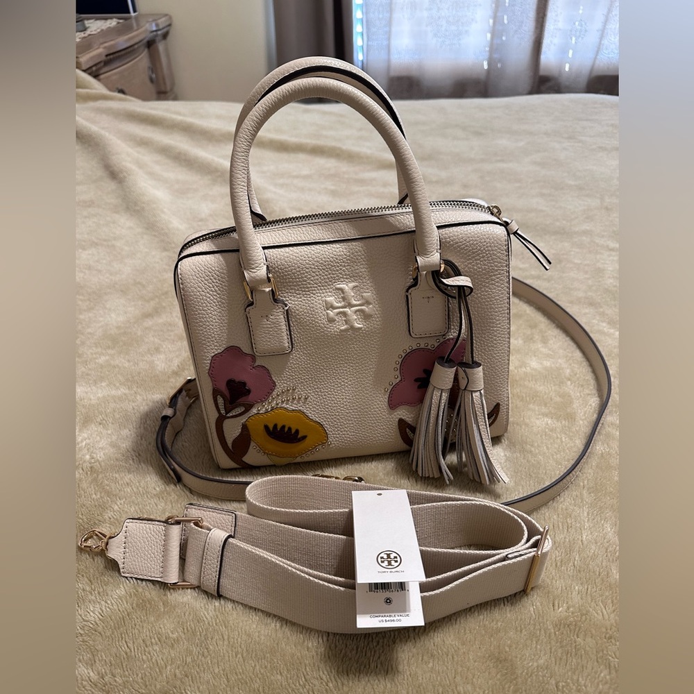 TORY BURCH THEA APPLIQUE WEB SMALL SATCHEL